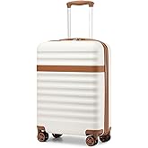 Kono Airline Approved Carry On Luggage, 21.6 inchx13.7 inchx8.6 inch inches, 21.6 Inch Expandable Lightweight Hardshell Suitcase with TSA Lock, (Cream Brown, Suitable for 1-3 Days of Travel)
