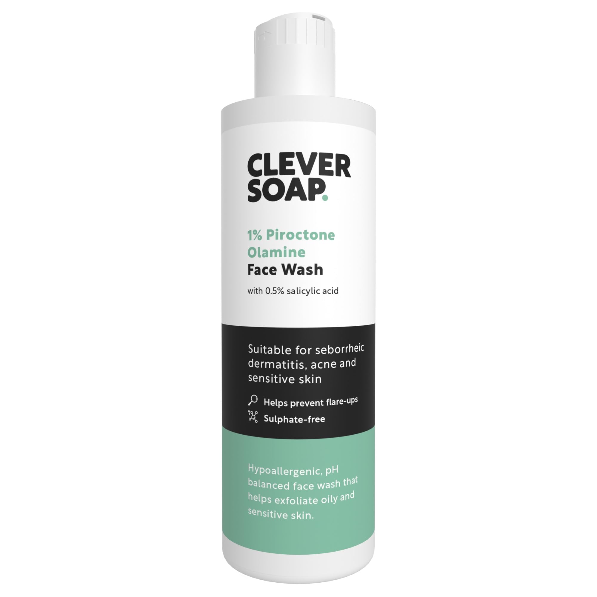 Clever Soap 1% Piroctone Olamine Face Wash With Salicylic Acid - Exfoliating, Foaming Facial Cleanser - Suitable For Seborrheic Dermatitis, Acne & Psoriasis - Fragrance Free Skin Care, For Men & Women