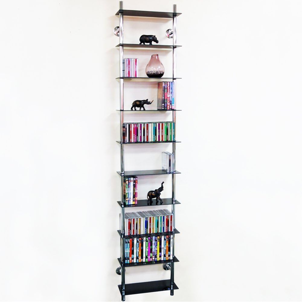 Watsons Maxwell Wall Mounted 10 Tier Glass 300 Cd 200 Dvd Blu Ray Storage Shelf Black Amazon Co Uk Kitchen Home