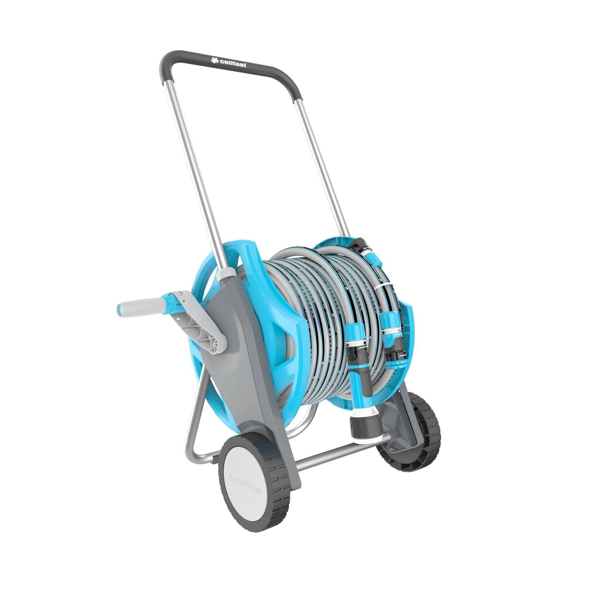 Cellfast Garden Set DISCOVER, Hose Trolley with Hose 1/2" 20m, includes Sprinkler, 2 Connectors and Connection Set, Aluminium, Lightweight, Resistant to Corrosion, 55-620