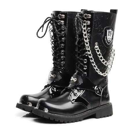 Herren Martin Boot Britische Mode Wasserdichte Hohe Stiefel Aus Echtem Handgemachtem Leder Metallkette Steampunk Schuhe Vier 