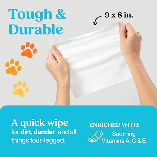 WIPEMATE EXTRA LARGE 400CT DOG/CAT PET WIPES FOR MEDIUM TO LARGE PETS PREMIUM UNSCENTED WIPES, NO-RINSE SOLUTION HYPOALLERGENIC GENTLE DEODORIZING CLEANS PAWS, EARS, FUR, BUTT, & ANAL GLANDS