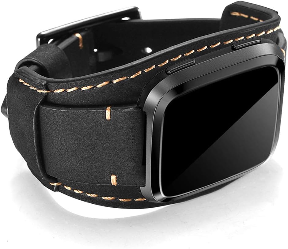 Leotop Compatible with Fitbit Versa/Versa 2/Versa Lite/Versa Special Edition Straps, Genuine Leather Cuff Bracelet Replacement Band Compatible Fitbit Versa Smart Watch for Men Women (Brown) - Image 3