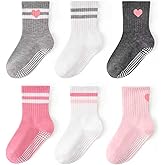Bearbay Non-Slip Toddler Grip Socks with Anti Skid Soles, Unisex Cotton Crew Ankle Socks for Baby Boys Girls Kids
