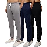 Real Essentials 3 Pack: Men's French Terry Fleece Active Casual Jogger Sweatpants with Pockets (Available in Big & Tall)