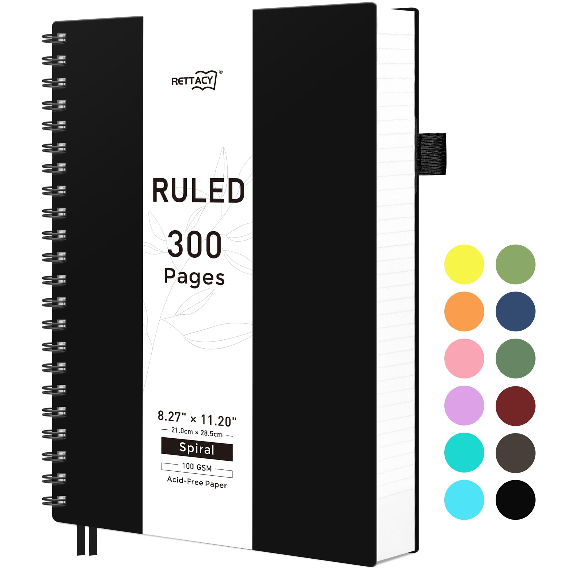 RETTACY A4 Notebook, Notepad, Wirebound Spiral Notebooks 300 pages/150 Sheets for Writing,100gsm College-Ruled Paper, Retro PVC Cover, for Men Work Office School,21.5 x 27.9cm - Black — image 1