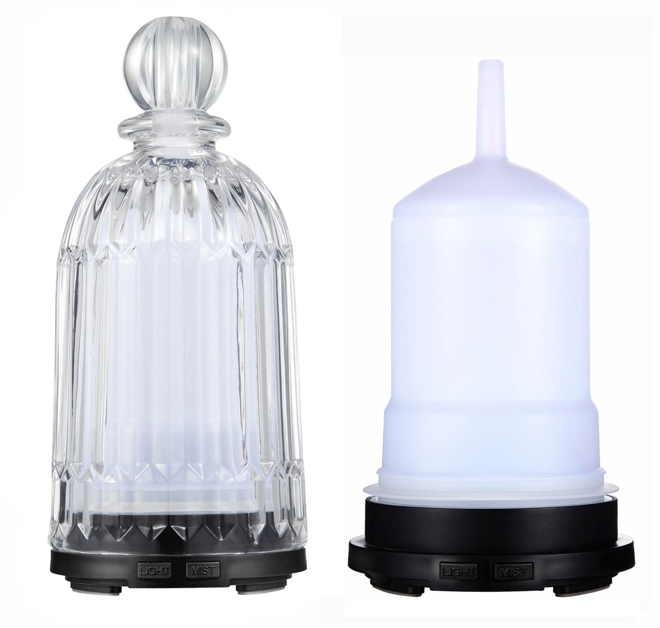 COSVII Electric Ultrasonic Glass Essential Oil Diffuser Perfume Bottle Design, 120ml Portable Small Aromatherapy Air Humidifier, Auto Shut-off, Quiet Operation, 7-color LED Lights (Clear Glass Cover)