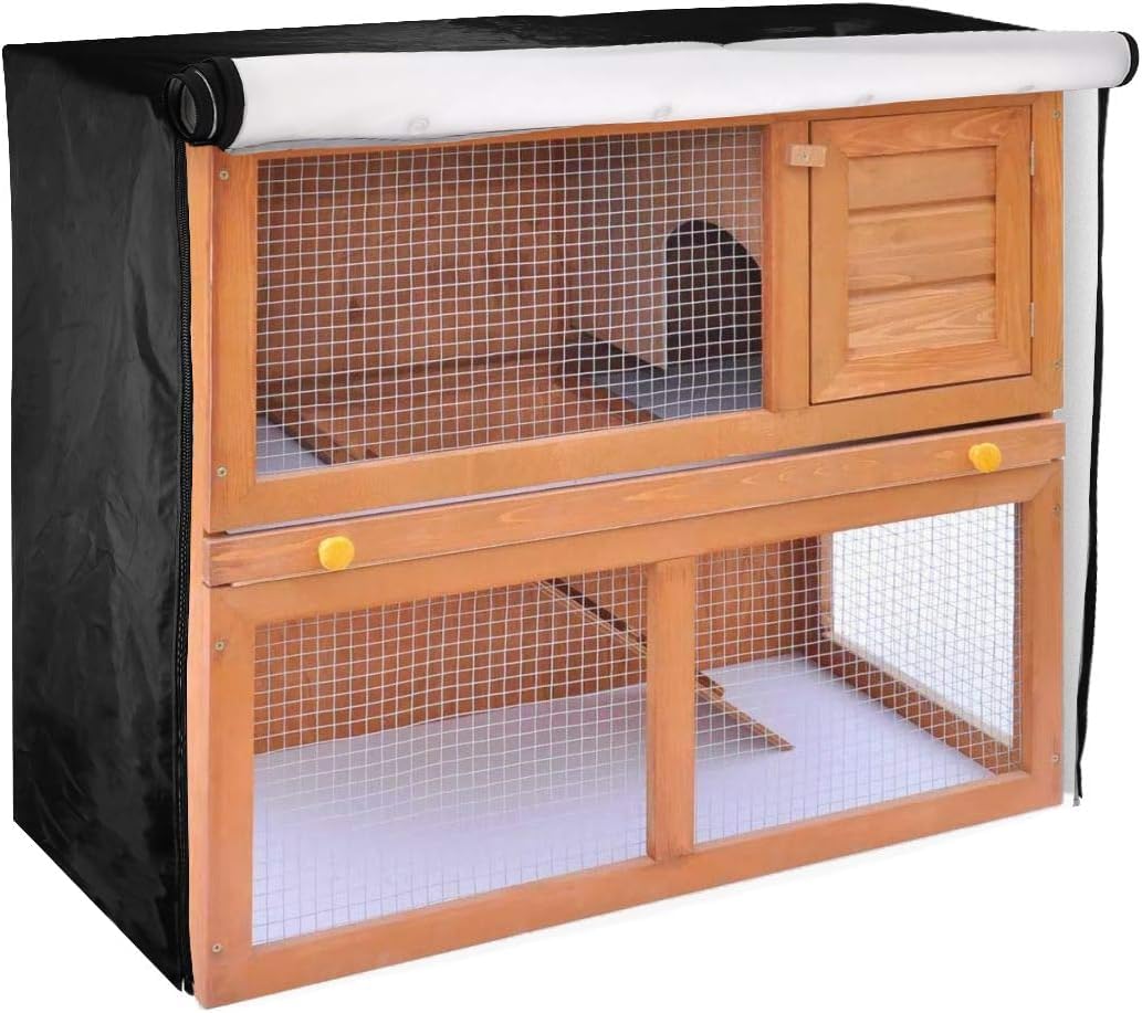 Rabbit Hutch Cover,48 Inch Double Hutches Cover,Guinea Pig Hutch Covers,Rabbit Hutch Cover Outdoor Windproof Waterproof Thermal,Pet Hutch Covers,Small Animal House Covers 48"L x 20"W x 41"H