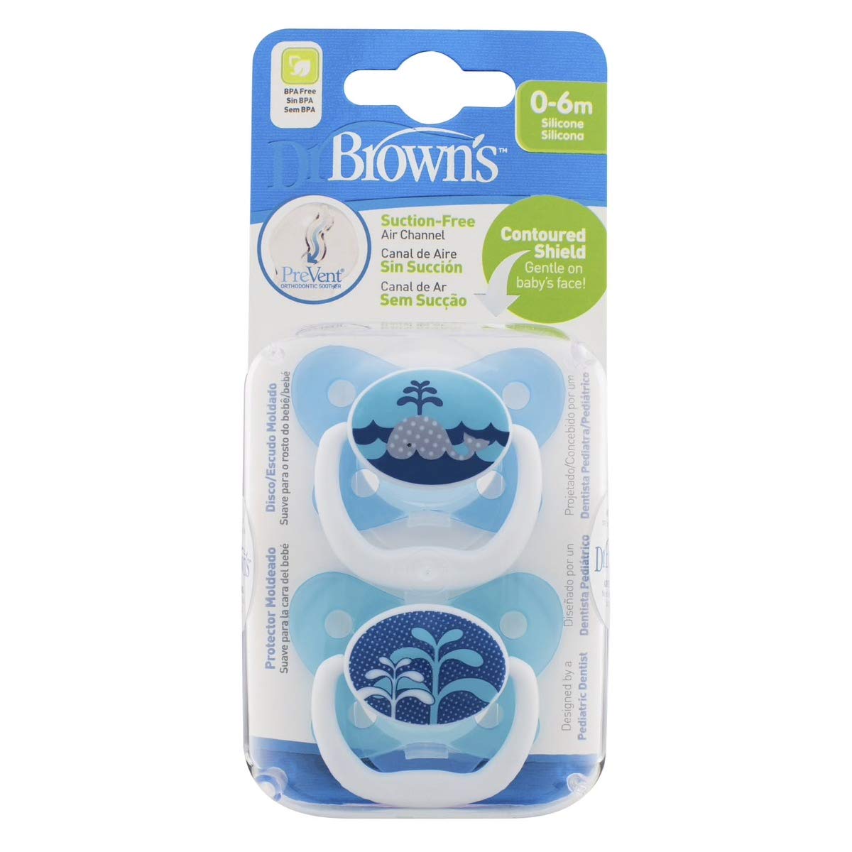 Dr. Brown's Natural Flow Prevent Butterfly Shield Soother, Stage 1, Blue, 2 Pack