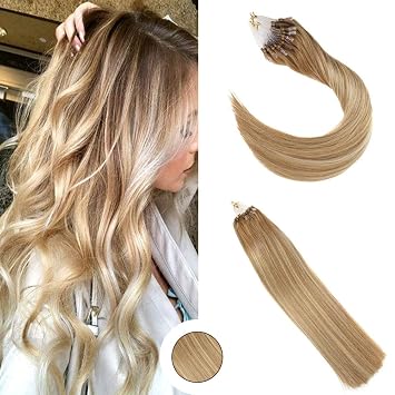 Ugeat 16 Inch Micro Link Hair Extensions Real Human Color Golden