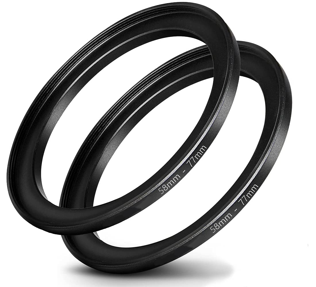 58mm-77mm Step Up Ring [ 58mm Lens to 77mm Filter ], FANZR Camera Lens Filter Adapter Ring Lens, Premium Aluminum (2 Pack)