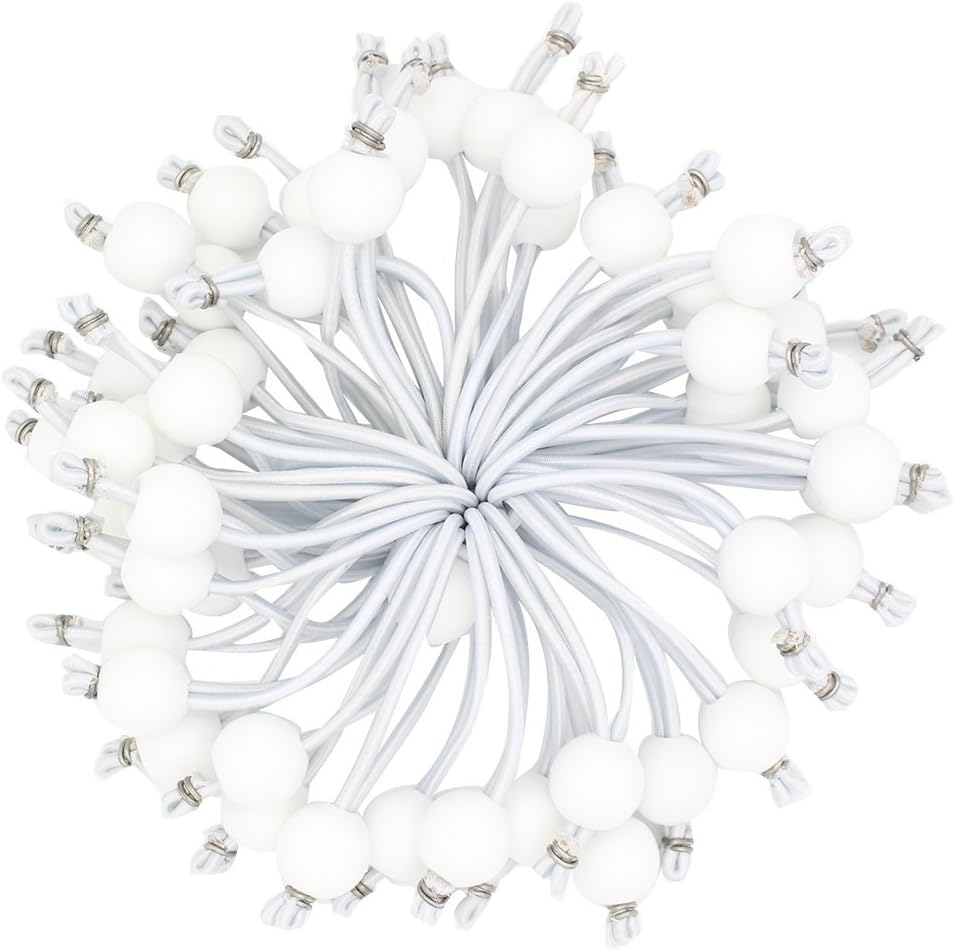 Comtops Heavy Duty 6" 100 PC Ball Bungee Canopy Tarp Tie Down Cord White Color Bonus 6 PK Mini Bungee Cord - - 