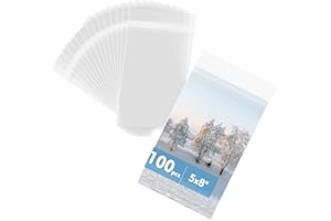 Mat Board Center 5x8 Inches Crystal Clear Sleeves Storage Bags, 100 Pack Self Sealing Cellophane Bags for 4x9 Prints, Photos,