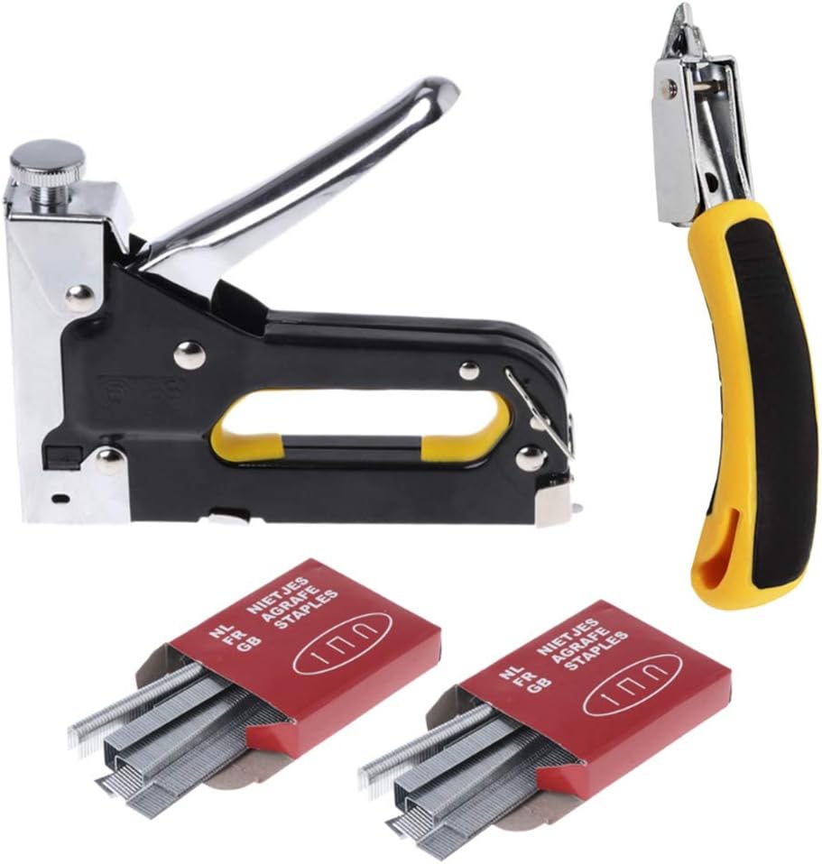 Staple Gun, 3 in 1 Manual Staple Gun Adjustable Power w/Staples Remover and 600 Staples for Fixing Material, Decoration, Carpentry,Black