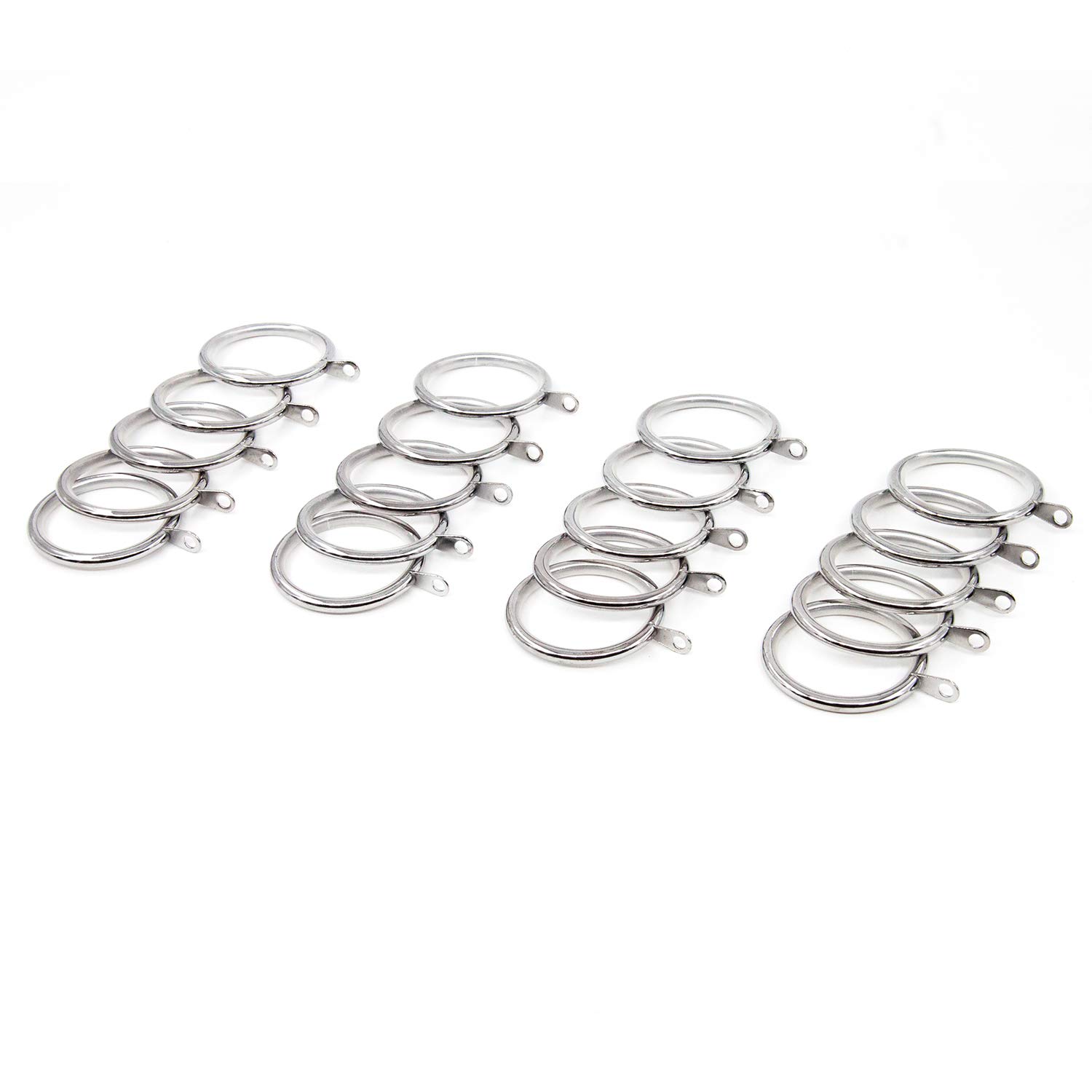 GCurtain 20 PCS Metal Curtain Rings, 45mm Internal Diameter, Curtain Pole Rings with Eyelet, Silent Glide, Chrome