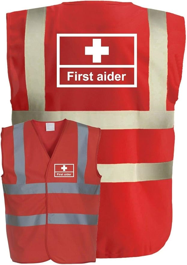 First Aider Premium Red HiVis HighVis Visibility Safety Vest