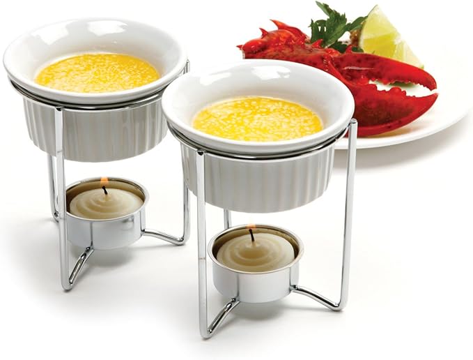 Stainless & Ceramic Butter, Dipping Sauce Warmers Set of 2