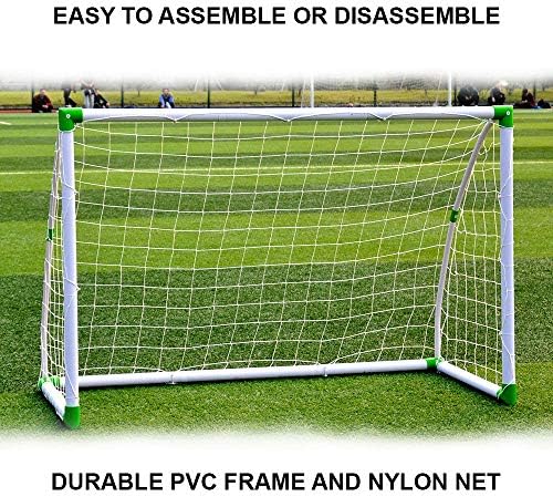 LVR Supply 6' x 4' Football Soccer Goal W/Net Straps, Anchor Ball Training Sets - Leave These Soccer Goals Up in All Weather Conditions - Ideal for use on The Beach, Community Playground, School, etc