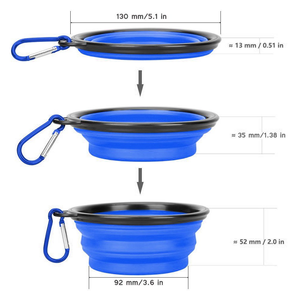 OCEANTREE Collapsible Pet Feed & Water Bowl,Food Silicone Pet Bowl,Portable Folding Feeder Travel Bowl with Clip for Medium & Small Dog Cat (2 Pack)