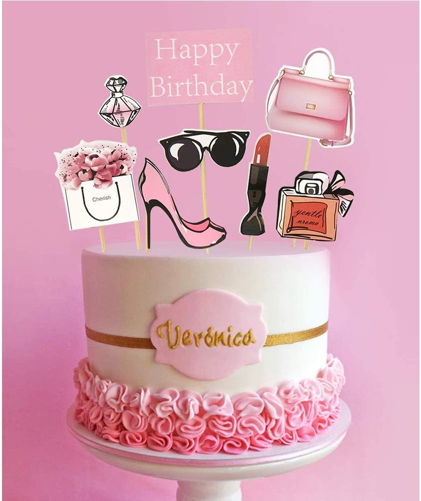 Simon Lee Woodham 8 Pieces Happy Birthday Lady Girls Cupcake Toppers Ideal Pour Anniversaire Fille Gateau Decoration Douche Enterrement De Vie De Garcon Rose Fashion Cake Topper Decorations Et Accessoires De Fetes