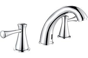 GOESMO Touchless Bathroom Faucet for 3 Holes 3 Handles, Controlling Temperature & Adjustable Water Flow, Short & Long Induction Modes, Auto Motion Sensor Bathroom Faucet Set (29183 Chromed)