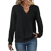 EADINVE Womens Casual Long Sleeve V Neck Sweatshirts Cute Loose Fit Lightweight Pullover Fall Clothes Tunic Tops