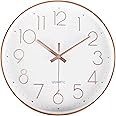 Yoiolclc Wall Clock 10 Inch Battery Operated Modern Round Non-Ticking Wall Clocks for Kitchen, Office, Classroom (Rose Gold)