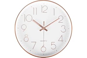 Yoiolclc Wall Clock Battery Operated Non-Ticking Modern Analog Wall Clocks for Living Room, Kitchen, School (12Inch, Rose Gold)