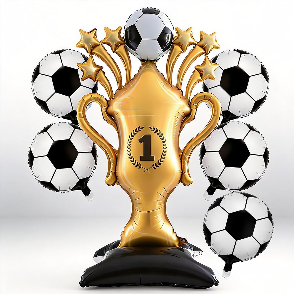Football Balloons - 18inch Soccer Trophy Balloon with 5 Football Balloons Set - Aluminum Foil Sports Party Decorations for Birthday, Team Celebration