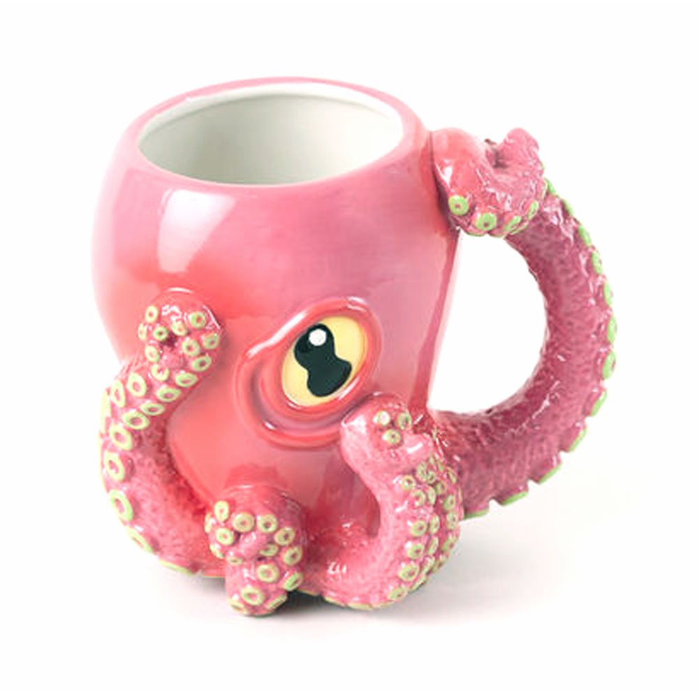 Pink Octopus Ceramic Coffee Mug with Tentacle Handle