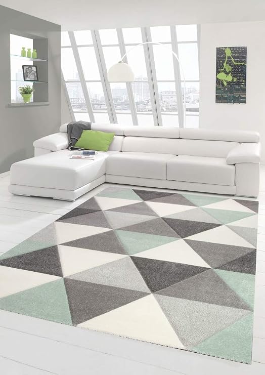 Merinos Teppich Modern Designerteppich Mit Dreieck Muster In Grun