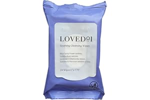 Loved01 Soothing Cleansing Wipes, Cleansing Makeup Remover Wipes for Sensitive Skin with Serum-Like Finish, Lavender Scent, 24 Wipes