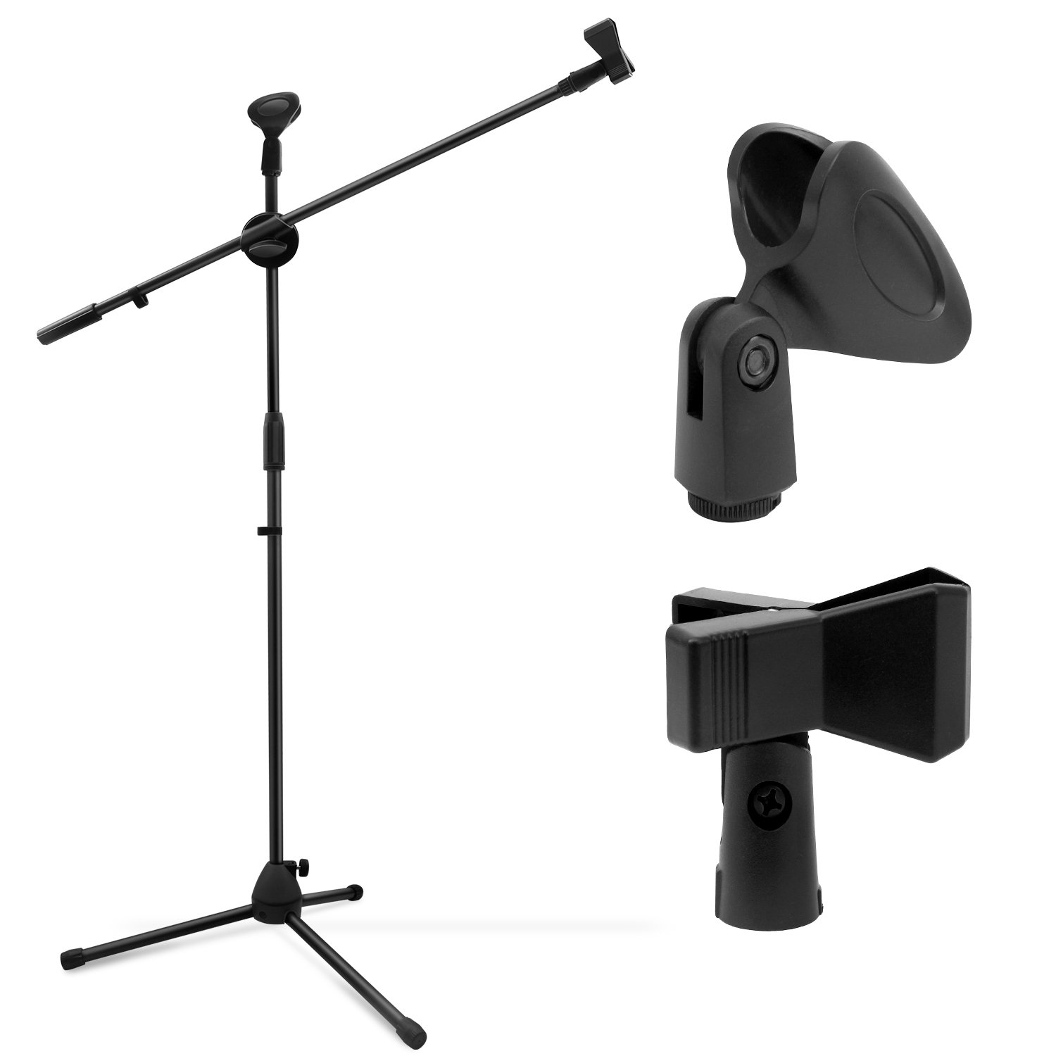 Microphone Stand, Ohuhu Tripod Boom Mic Stands with 2 Mic Clip Holders, Adjustable, Collapsible, Black by Ohuhu