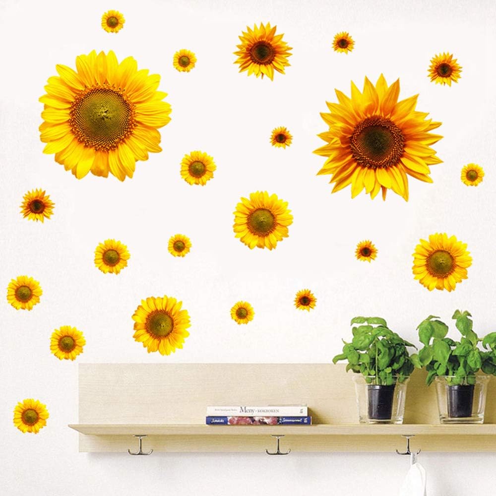28Pcs Sunflowers Wall Sticker Yellow Flowers Wall Decals