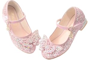 GOJERP Girls Dress Shoes Low Heels School Uniform Mary Jane Flower Wedding Party Bridesmaids Princess Dance Shoe for Kid Toddler