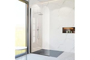 PHMUNY Glass Shower Panel, 34" W x 74" H Semi-Framed Fixed Shower Glass Panel in Matte Black with 5/16"(8mm) Clear Tempered Glass Door, Simple Shower Door Panel for Bathroom