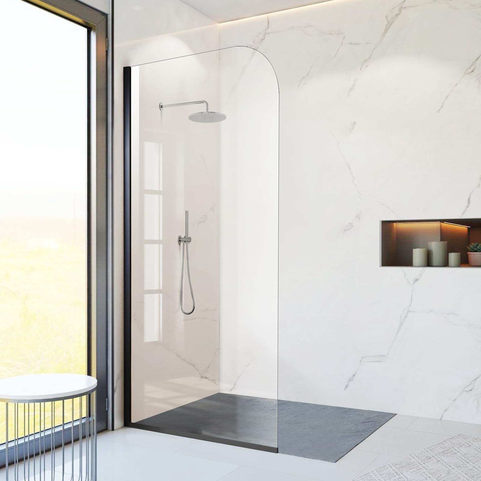 Photo 1 of Glass Shower Panel, 32" W x 78" H Semi-Framed Fixed Shower Glass Panel in Matte Black with 5/16"(8mm) Clear Tempered Glass Door, Simple Shower Door Panel for Bathroom (factory sealed) 