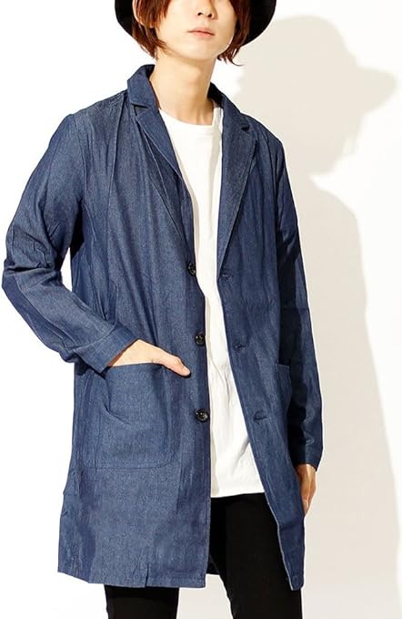 チェスターコート メンズ デニム ロング ショップコート L ネイビー コート ジャケット 通販 Amazon
