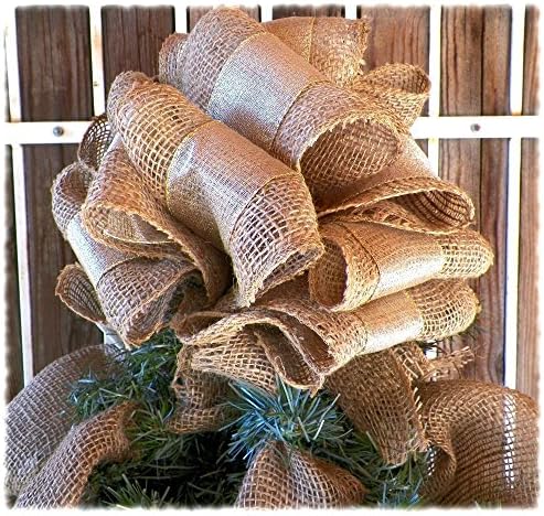 12 Inch Gold Ribbon and Burlap Christmas Tree Topper with Burlap Garland