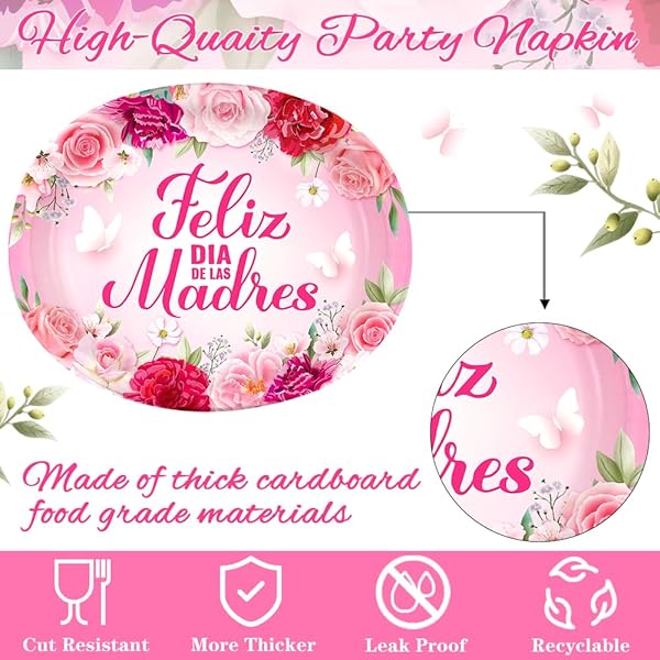 FELIZ DIA DE LAS MADRES PLATES 50PCS,HAPPY MOTHER’S DAY SPAINISH PARTY DECORATION,MOTHERS DAY PINK FLORAL OVAL DISPOSABLE PAPER PLATES FOR BEST MOM EVER PARTY SUPPLIES,11.6 X 9.4 INCH
