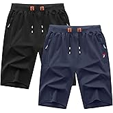 GEEK LIGHTING Men's 2 Pack Shorts Casual Comfortable Workout Shorts Drawstring Zipper Pockets Elastic Waist
