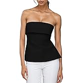 Strapless Tube Tops for Women Backless Going Out Bandeau Top Sexy Trendy Off Shoulder Side Split Summer Bustier Tops