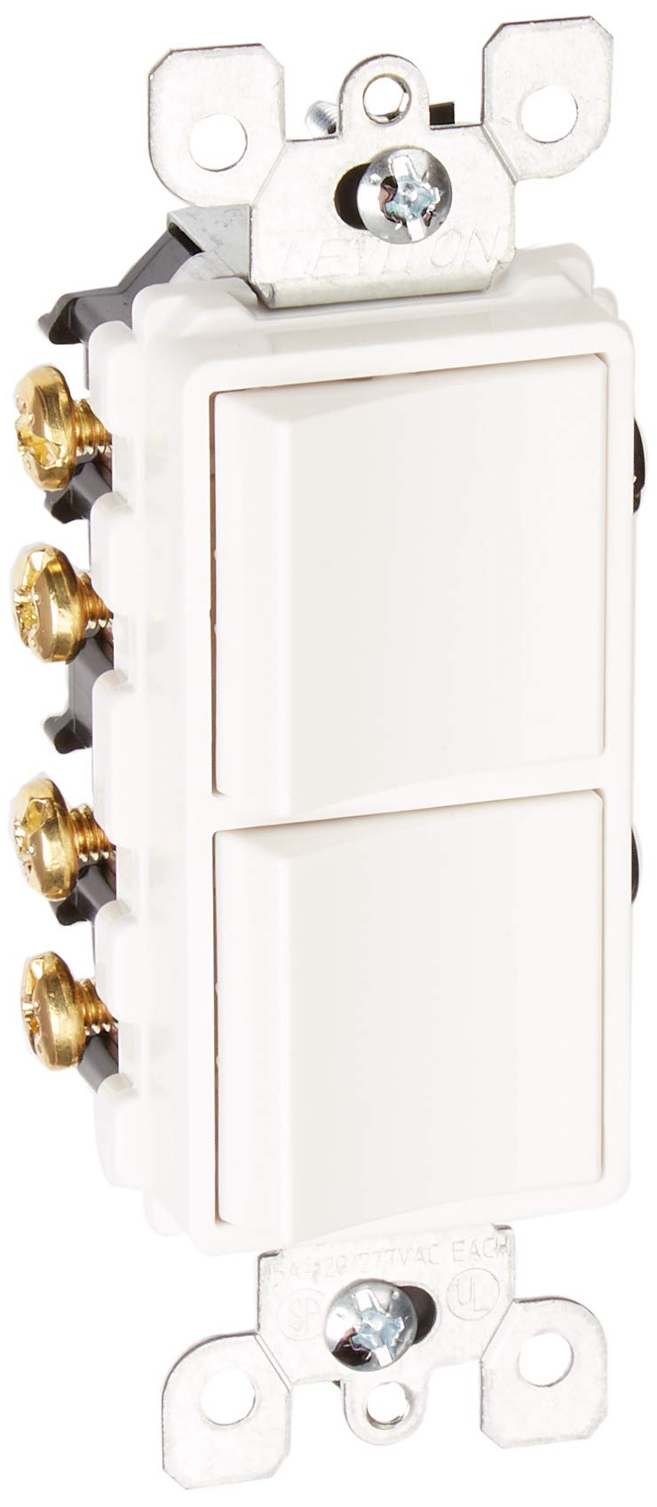 Leviton 5643-W 15 Amp, 120/277 Volt, Decora Brand Style 3-Way / 3-Way AC Combination Switch, Commercial Grade, Grounding, White