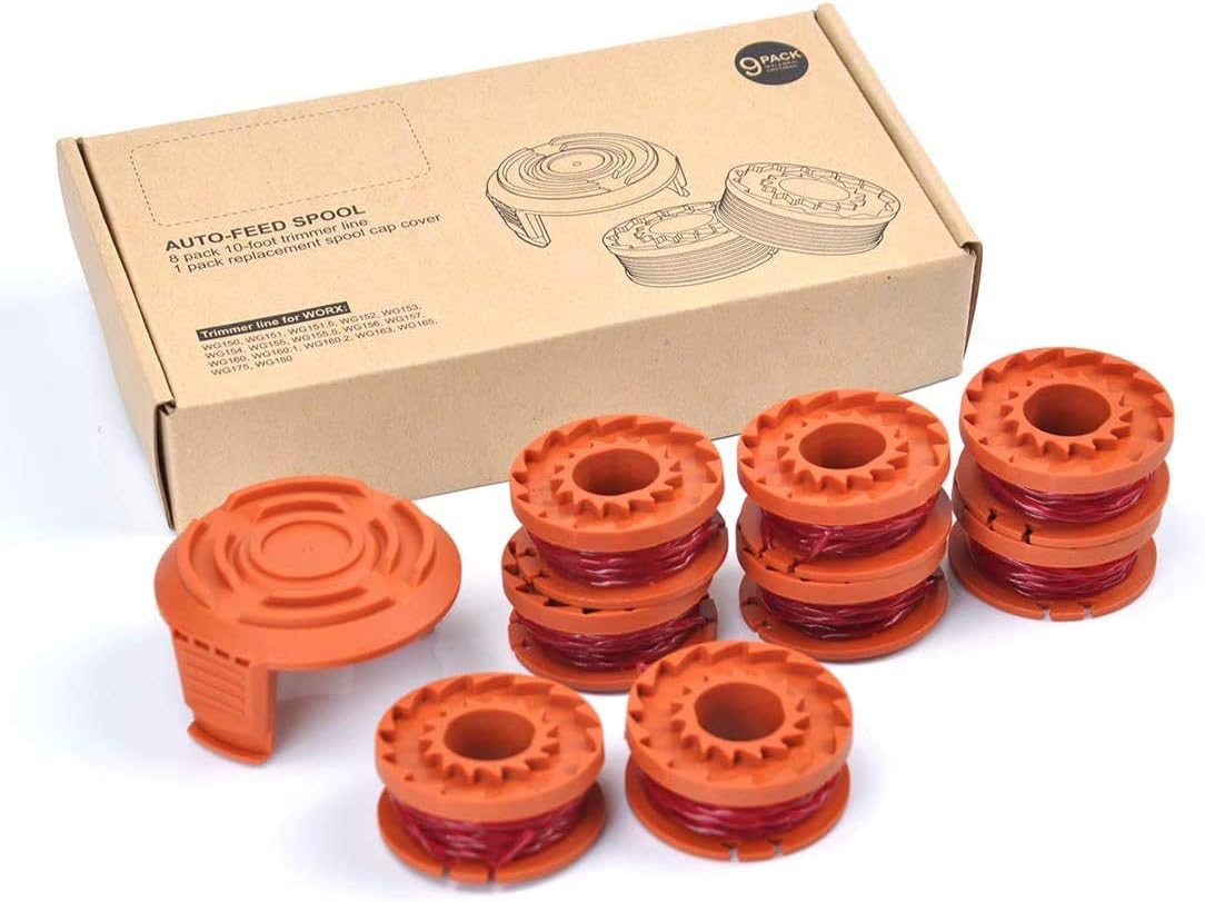 SEISSO String Trimmer Replacement Line Spool, 10ft 0.065'' Grass Trimmer Line with Trimmer Cap Cover, Weed Eater Autofeed Spool for Worx WG150-WG157 WG160 WG160.1 WG160.2 WG164 WG165 WG175 WG180 etc. : Garden & Outdoor