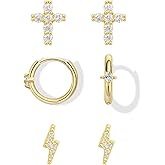 Fwlisesa Cute Gold Earrings for Women，14k Gold Plated Butterfly Cross Bow Earrings Small Huggie Earrings Set Dainty Gold Earring Stacks Hypoallergenic Gold Hoop Earrings for Women Trendy Gold Jewelry
