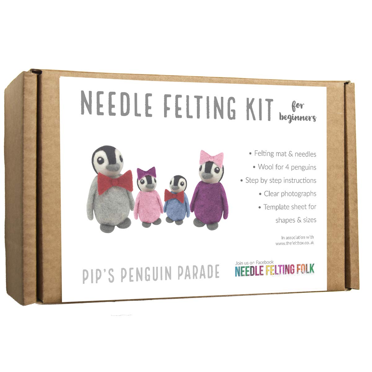 The Felt Box Needle Felting Kit - Pip's Penguin Parade. Designed by Sarah Brown of The Original Needle Felting UK. Makes Four..