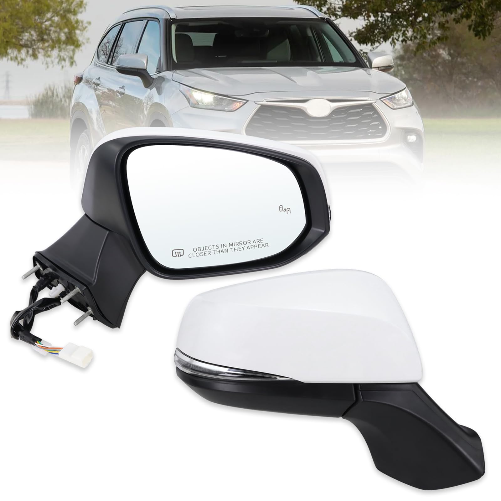 Photo 1 of Lqito Right Passenger Side Mirror Compatible With 2020 2021 2022 2023 2024 2025 Toyota Highlander With Manual Folding Power Glass Heated Turn Signal Blind Spot White Replace#87910-0E370(7Pins)