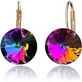Austrian Crystal Round Drop Earrings for Women 14K Gold Plated Hypoallergenic Leverback Hoop Earrings