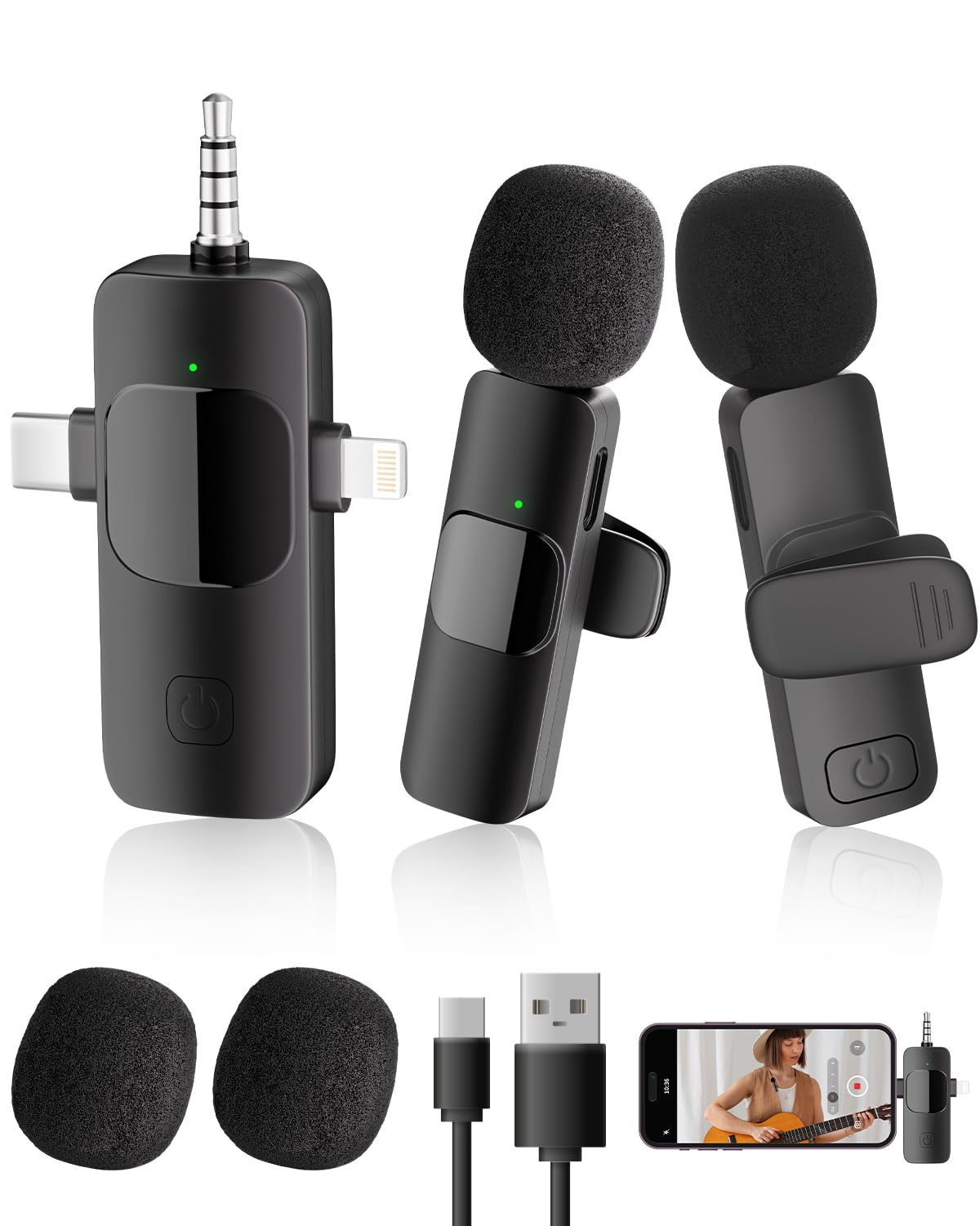 Photo 1 of 3-in-1 Wireless Lavalier Microphone for iPhone&Android,mini Microphone for Camera,mini mic with Noise Cancellation,Plug & Play,Long Battery Life for YouTube/TikTok/Vlog Recording