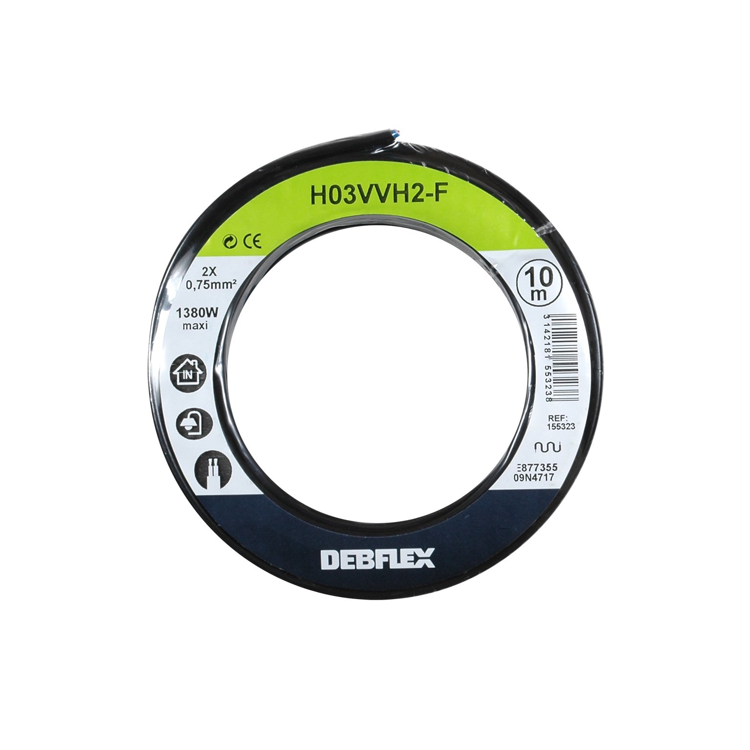 Debflex 155323 Cable Reel HO3VVH2-F 2 x 0.75 10 m Black